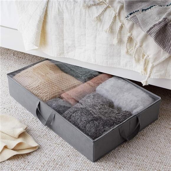 Under Bed Fabric Zipper Blanket Storage Container Bags with  Bags with Handles - Picture 5 of 6